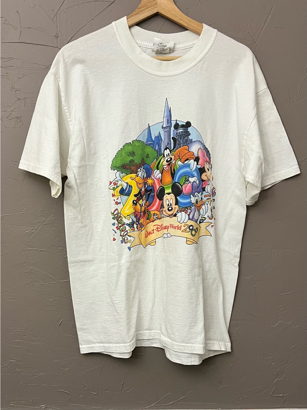 Disney White Short Sleeve Kids Tee with Multi-Character Park Graphic